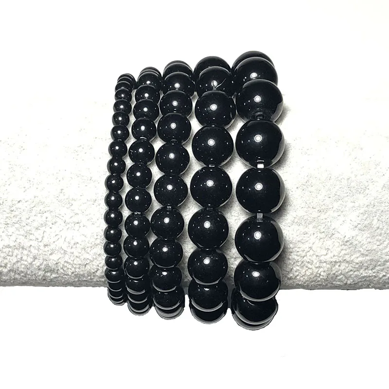 Noter Minimalist Obsidian Stone Bracelet Men 4/6/8/10/12mm Black Smooth Beaded Braslet Yoga Meditation Jewelry Black Brazalete