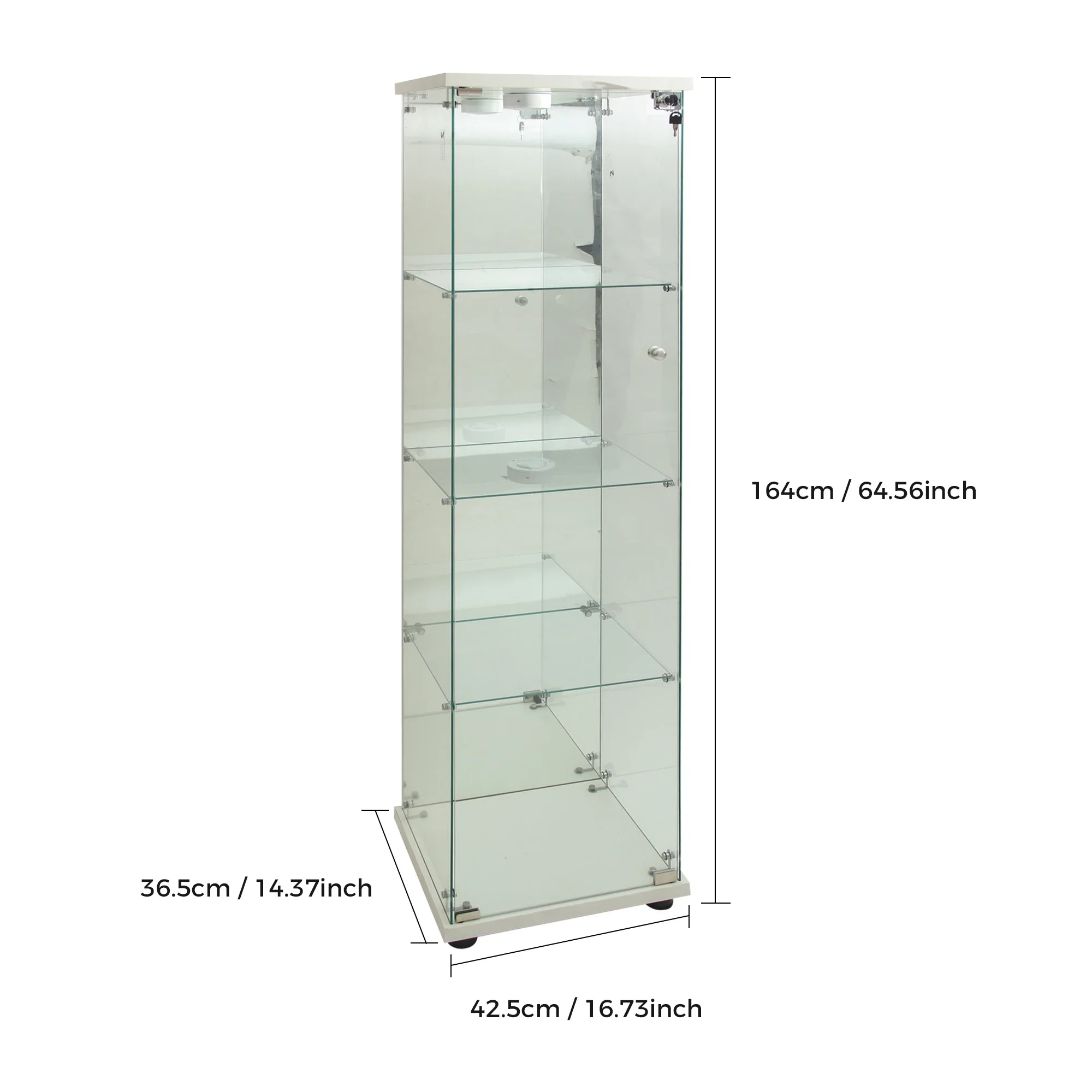 Rosahqnda glazen vitrinekast met LED, 4-laags staande vitrine, vitrinekast voor woonkamer, slaapkamer, entree, wit/zwart