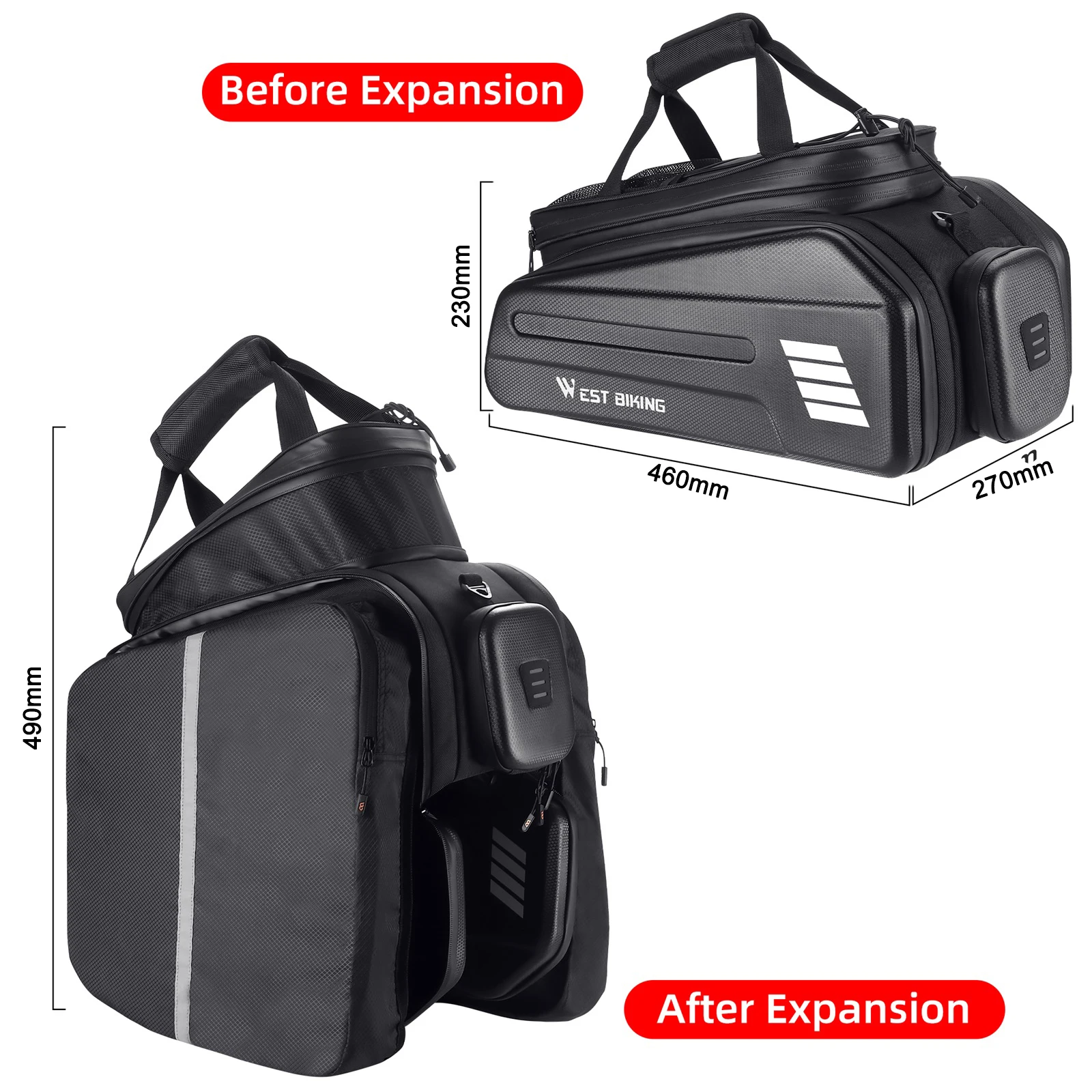 E-Bike RearSeat Bag Electric Bicycle Battery Bag Expandable Large Capacity Bicycle Rack Seats Bag Waterproof Cycle Bag 2024