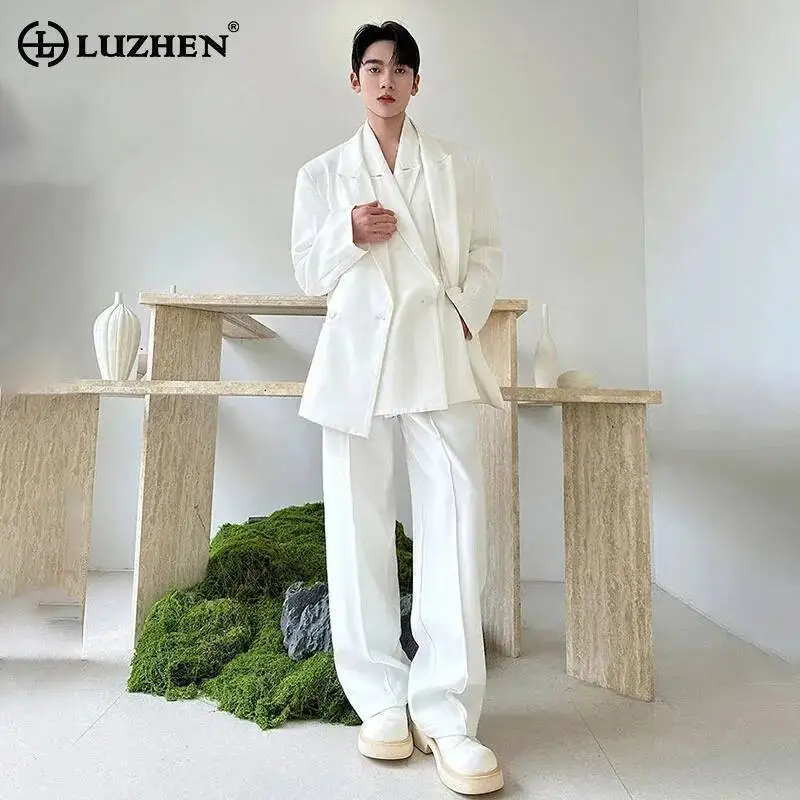 

LUZHEN 2026 Spring New Elegant Loose Solid Color Blazer Coat And Straight Casual Pants Men's Temperament Two-piece Sets JY6183