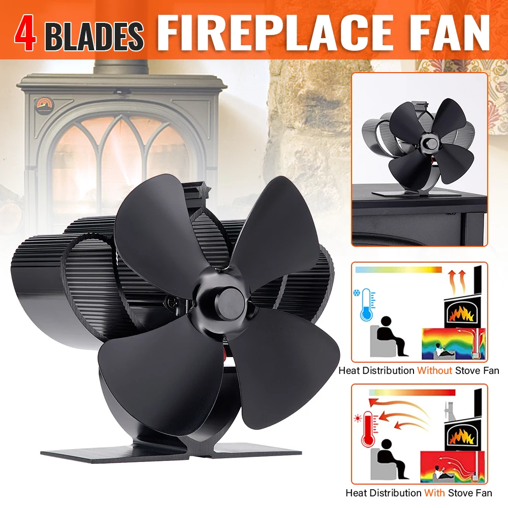 Mini Stove Fan 4 Blade Heat Powered Fireplace Fan Log Wood Burner Eco Friendly Quiet Fan Heater Home Efficient Heat Distribution