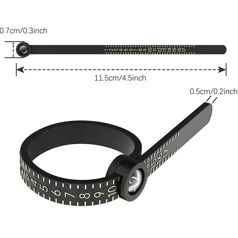 US/UK/EU/HK Größe Ring Lineal Ring Maßband Ring Messwerkzeug Ringförmige Spule Fingergröße Filter mit Lupe – Detail 3
