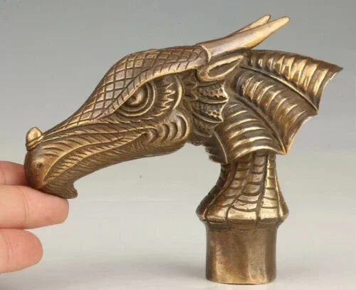 RETRO BRONZE DINOSAUR DRAGON CANE WALKING STICK HEAD HANDLE ACCESSORIES Copper