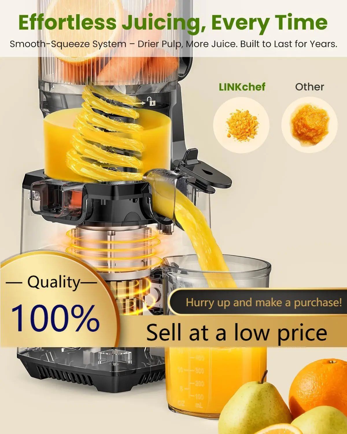 

Hot-sellingCold Press Juicer Machines 130mm Diameter and 1 8L Capacity Juicers Whole Fruit and Vegetable 250W Masticating Slow J