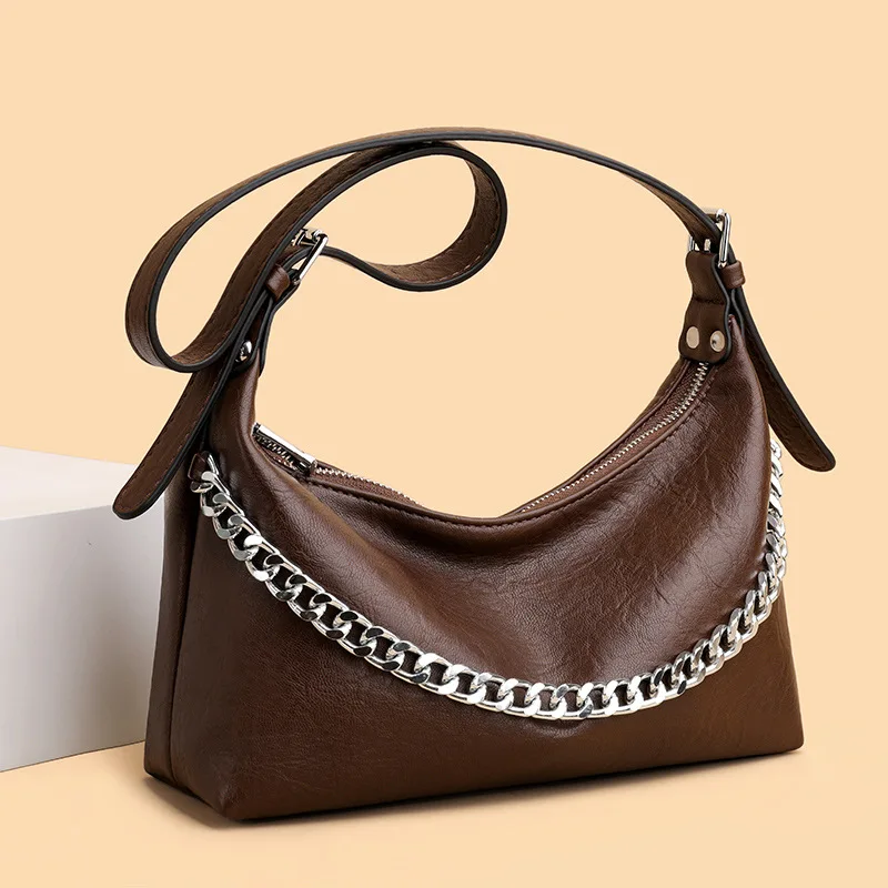 

Women Crossbody Bag Genuine Leather Retro Shoulder Bag Versatile niche design crescent bag