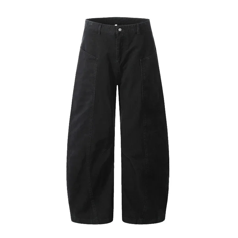 

American Retro Khaki Deconstructed Overalls Pants Wide-leg Loose Scimitar Style Jeans Casual Pants Denim Shorts Jeans for Man