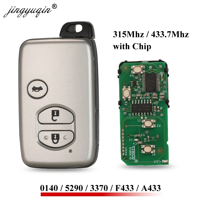 

jingyuqin 3 BTN KeylessGo Entry Remote Car Key For Toyota Prado Landcruiser F433 A433 Camry Crown 0140 3370 5290 315/433MHz