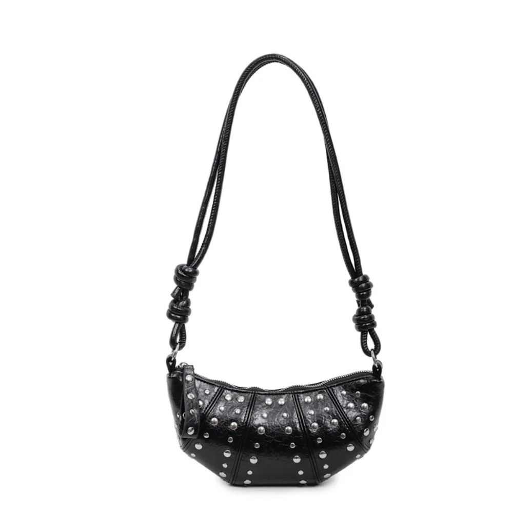 

Crossbody Bag Croissant Shoulder Bag Small Pack Solid Color Rivets PU Dumplings Bag Korean Style Brown Punk Style Handbags Girls