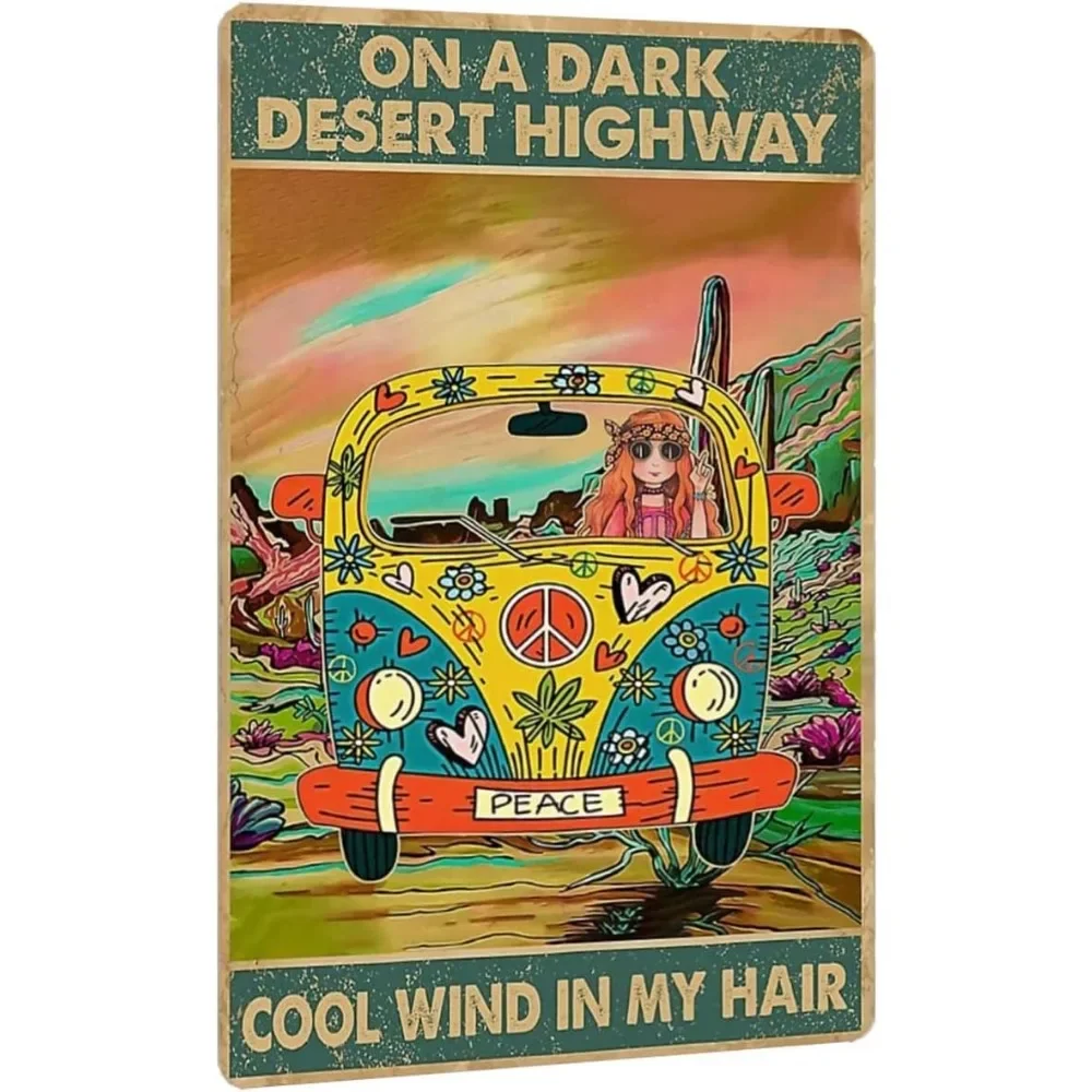 

Vintage 'Cool Wind In My Hair' Hippie Girl Metal Sign - Retro 8x12 Aluminum Wall Decor for Kitchen, Home Office, Bar, Cafe