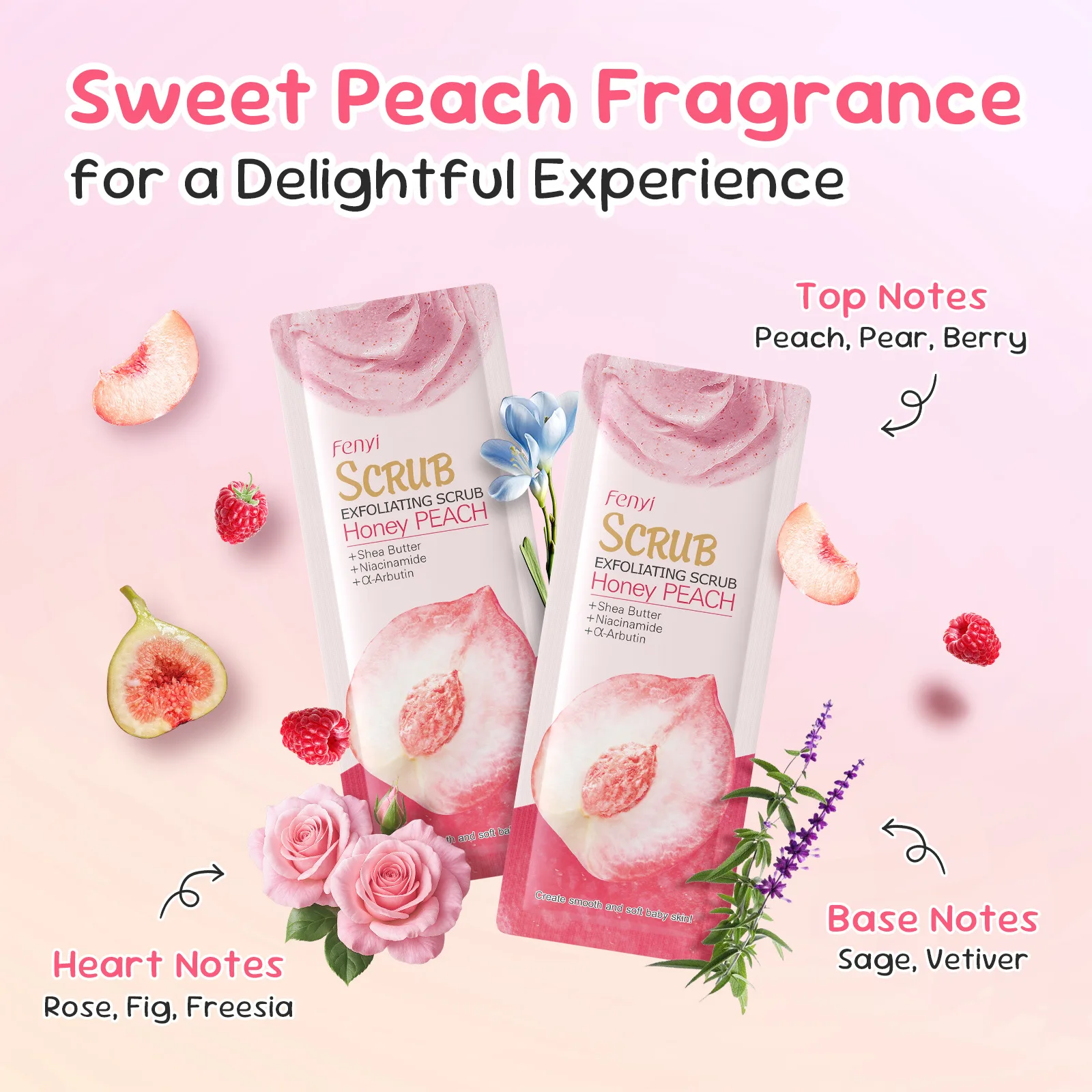 كريم مقشر العسل والخوخ لتنظيف عميق للقدمين والجسم، تقشير جسدي للبشرة والركبة وإزالة الميلانين الداكن