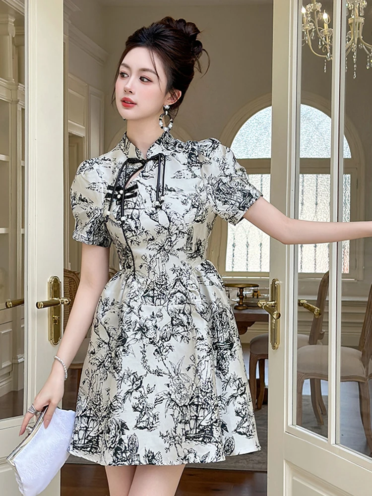 فستان شيونغسام قصير عتيق للنساء على طراز الأحداث الثقافية العصرية ثوب حفلة تجمع اجتماعي أنيق من تشيباو فيستدوس