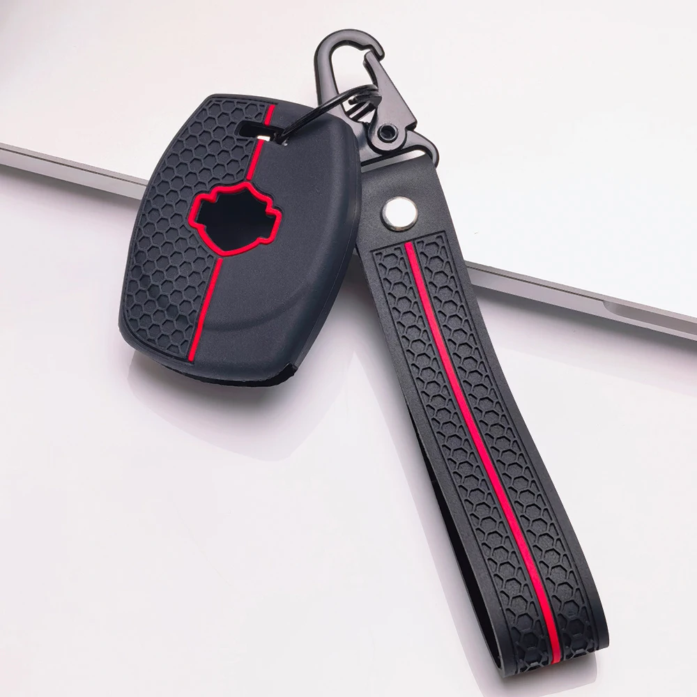 Flexible Key Cover For Harley Davidson XL Dyna Softail Touring Trike Sportster S 1250 RH1250 RA1250S with carabiner lanyard