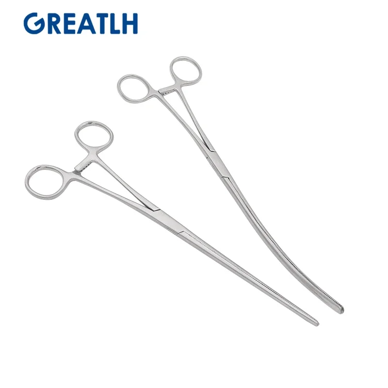 Veterinary Stainless Steel Intestinal Forceps Traight Curved Bowel Clamps Small Animal Surgery Tools