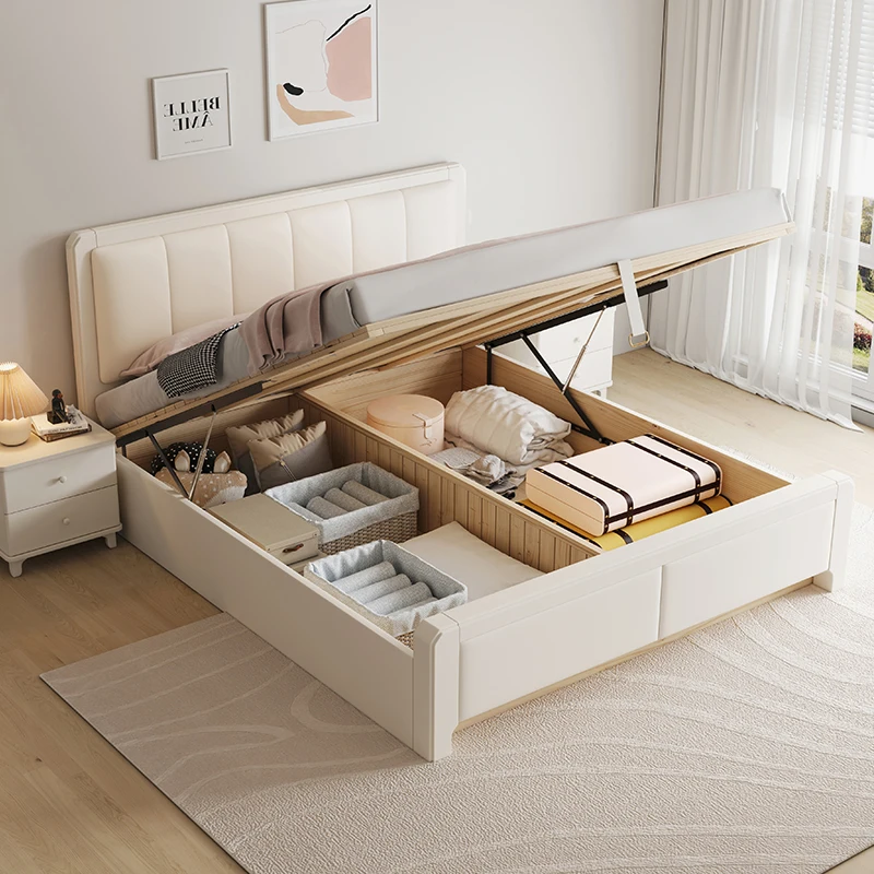 

Wood Modern Girls Bed King Size Solid Wood White Master Bedroom European Bed Student Storage Simple Muebles Home Furnitures