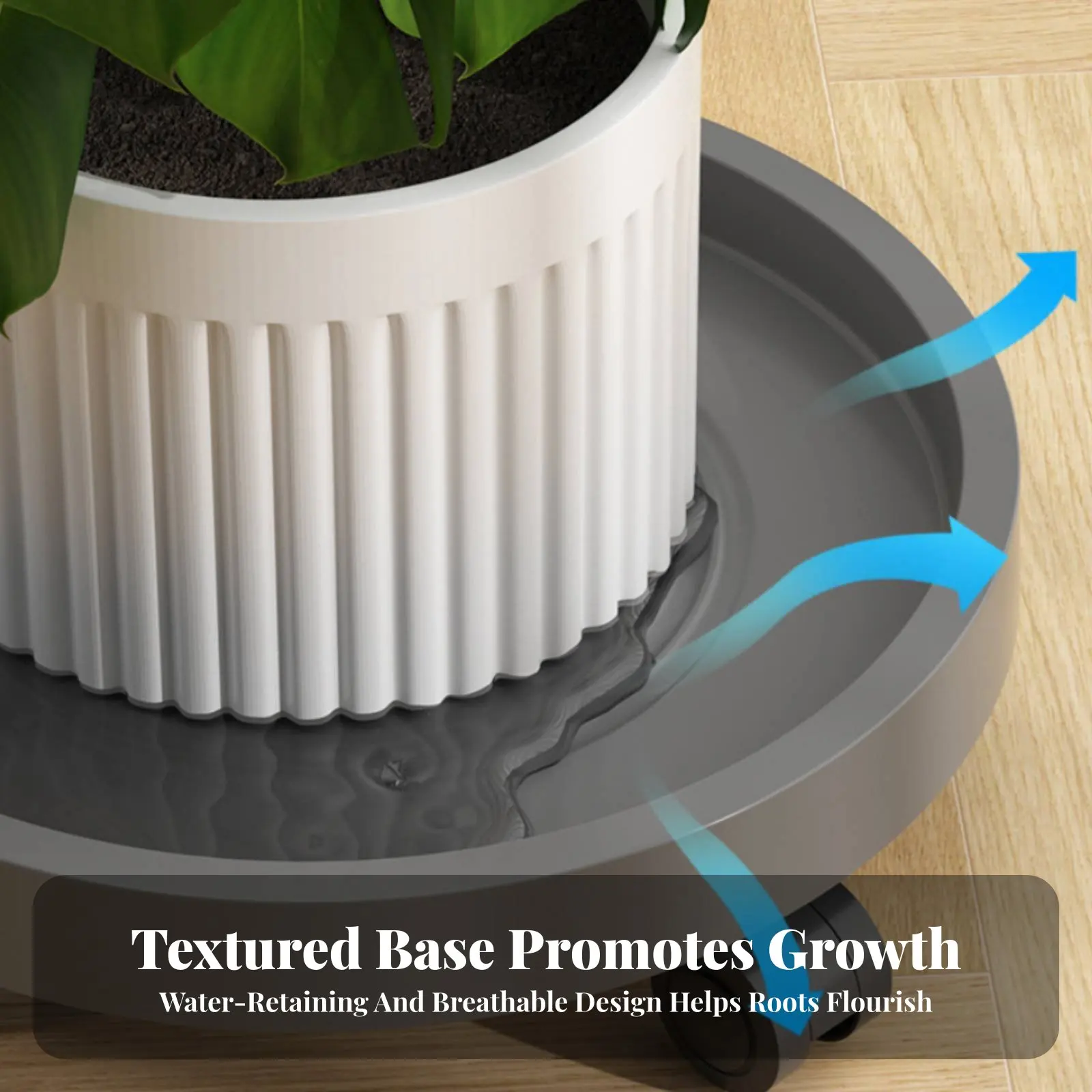 Rolling Planter Tray with Casters 360-Degree Rotateating Casters Wheeled Plant Tray Water-Collecting Design Indoor And