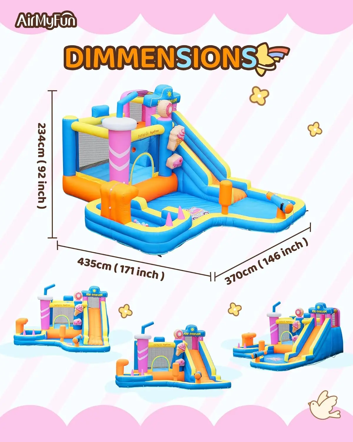 منزلق مائي قابل للنفخ من Bounce House، منزل ترتد للأطفال الكبار 8-12 موضوع الآيس كريم الحارس، مع مسدس ماء وحفرة كروية