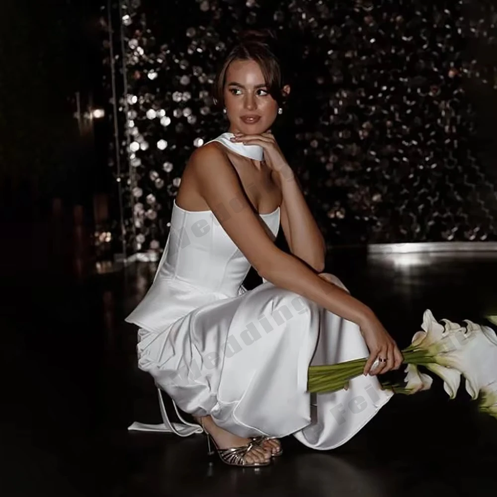 2025 Abito da sposa semplice da donna in raso con sirena sexy senza maniche con spalle scoperte Abiti da sposa principessa Abito formale personalizzato per feste