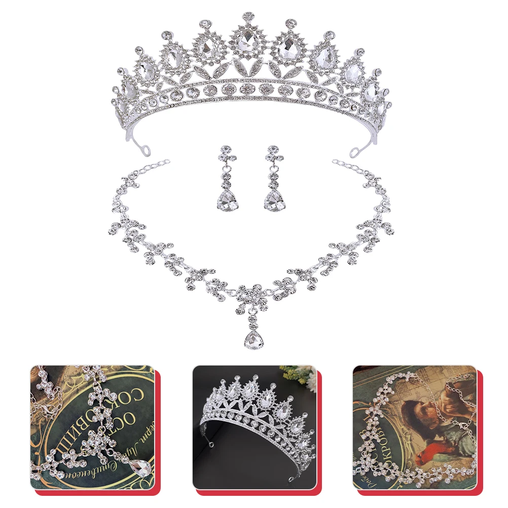 

1Set Elegant Crown Necklace Earrings Set Rhinestones Jewelry for Women Wedding Bridal Party Christmas New Year Celebration