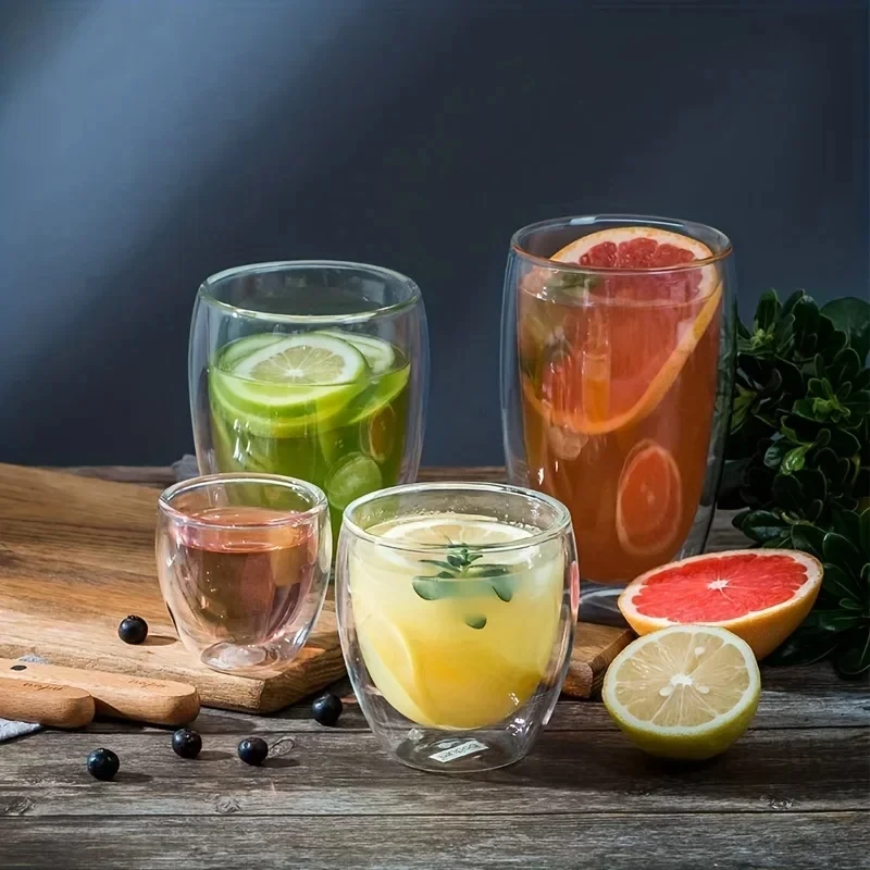 2-6PCS Heat Resistant Double Wall High Borosilicate Glass Mug Coffee Tea Milk Juice Water Bar Drinkware Creative Gift Set