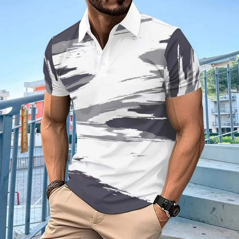 GZMS-Independent Station2024Summer Digital Printing Short Sleeve Button MenPOLOShirt