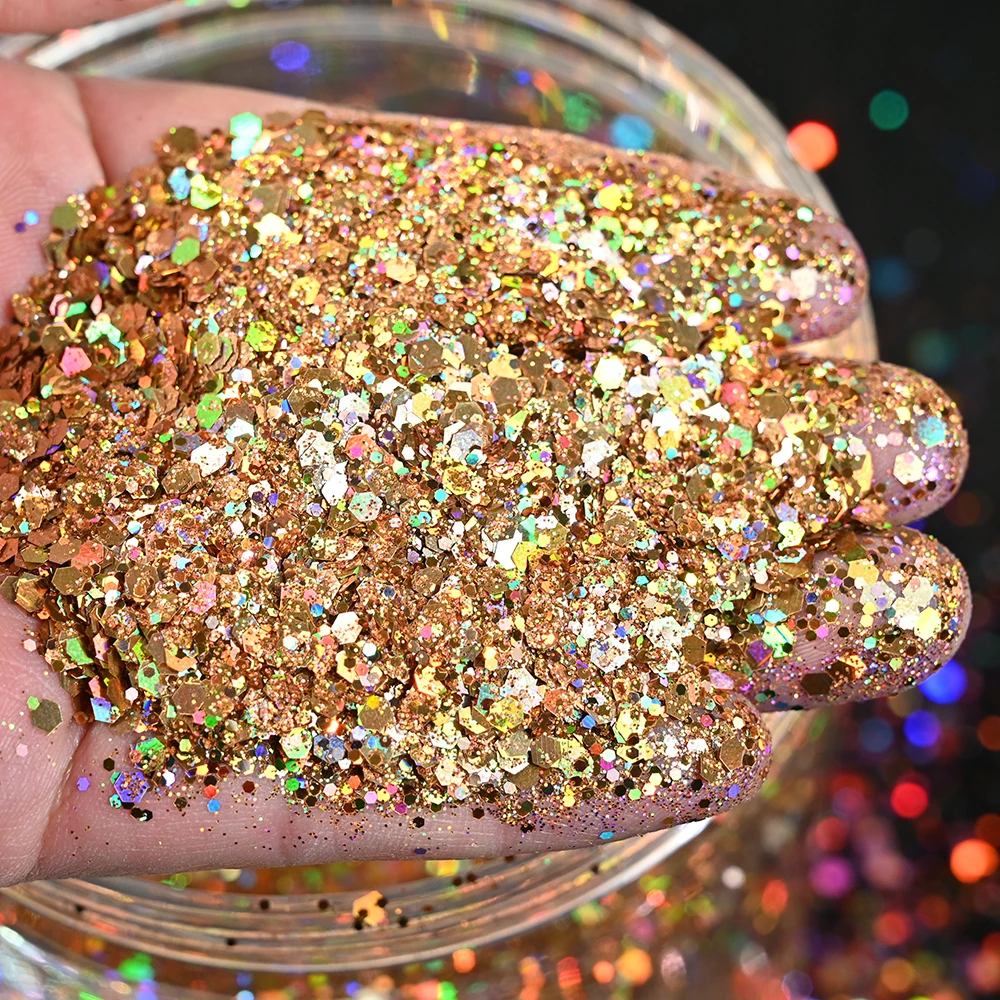 50G Holografische Gemengde Hexagon Vorm Chunky Irediscent Nail Art Glitter Vlokken Laser Sparkly Pailletten Plakjes Nail Art Decoratie