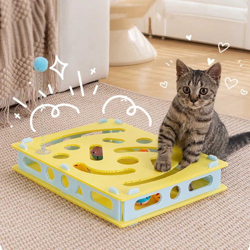 

Detachable Plastic Puzzle Cat Toy Box with Spring Cat Stick Washable Hole Picking Fun Interactive Kitten Toys Giochi Per Gatti