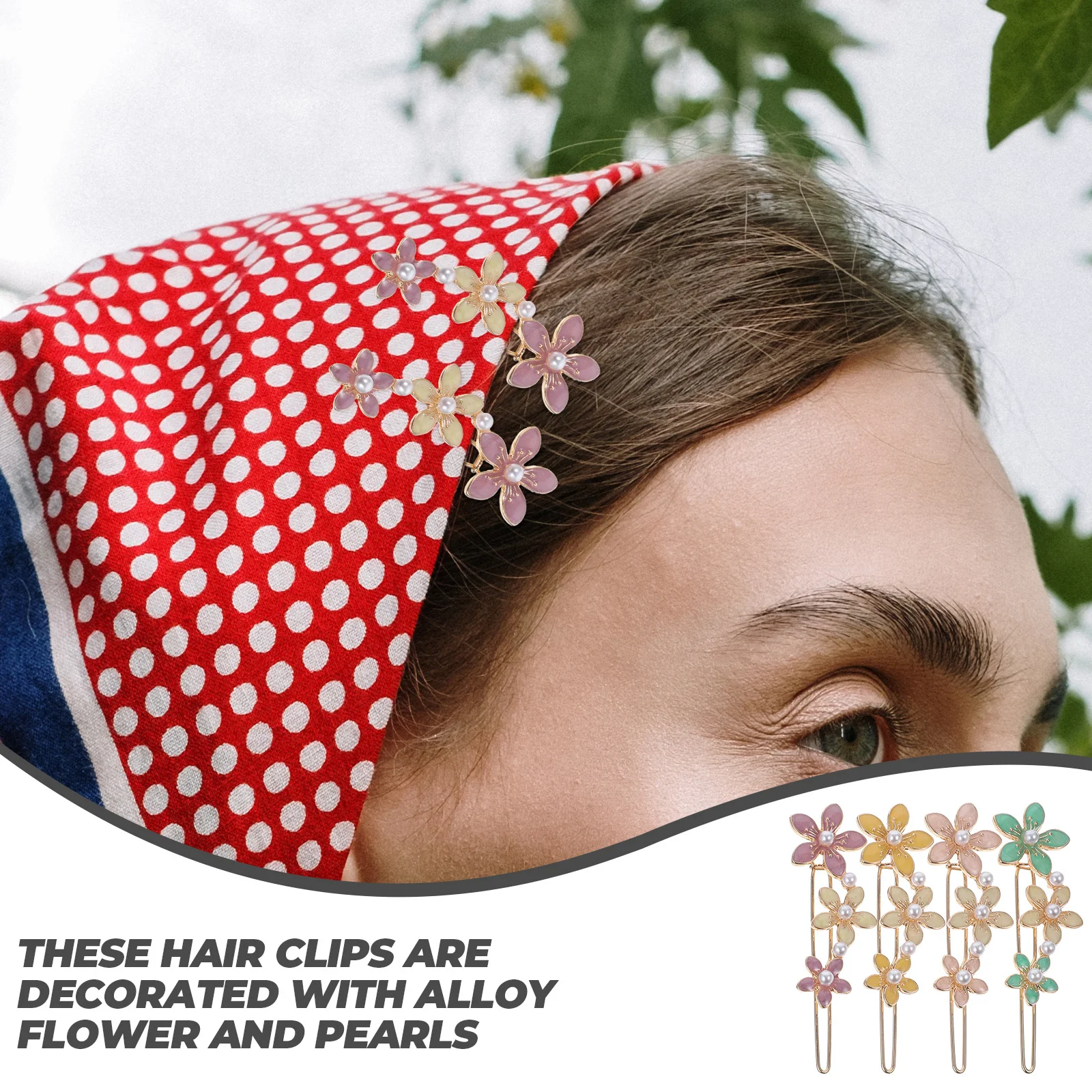 

4Pcs Colorful Flower Clips Alloy Pearl Decorative Hairpins Non-Slip Lightweight for Thick Thin Curly Hair Styling