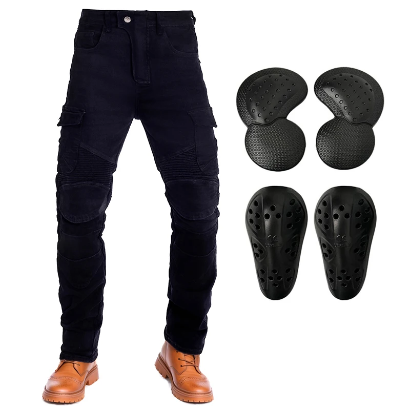 Men Four Seasons Motorcycle Black Green Jeans Outdoor Riding Gear Pants Warm With Protective Gear Moto Jeans Knee Pads Removable