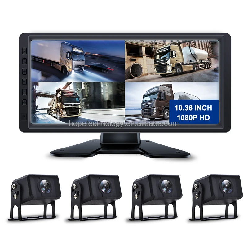 10.36インチタッチスクリーン、1080p HDフルカラーカメラ、防水、ループ録画、4チャンネルDVR