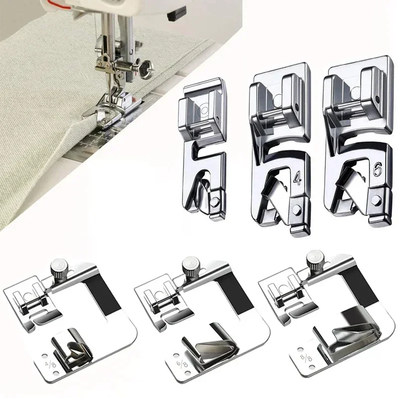 Home Sewing Machine Press Foot 7307 Rolled Edge Press Foot Set 4mm 6mm Wide Flat Seam Zigzag Rolled Edge Press Foot Accessories