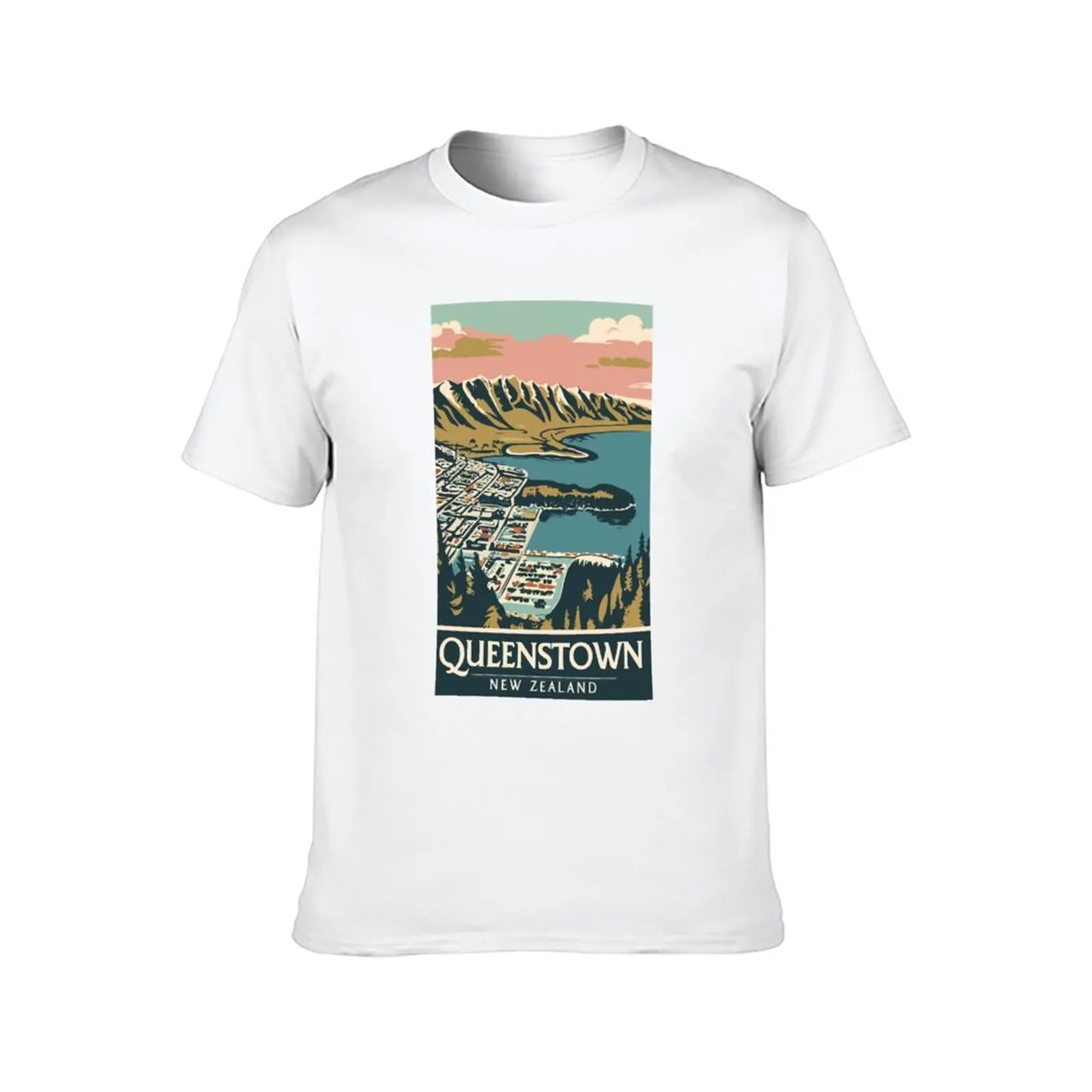 فن السفر الكلاسيكي من Queenstown-نيوزيلندا تي شيرت الرجال تي شيرت القطن 100% تي شيرت رجل عادي تي شيرت