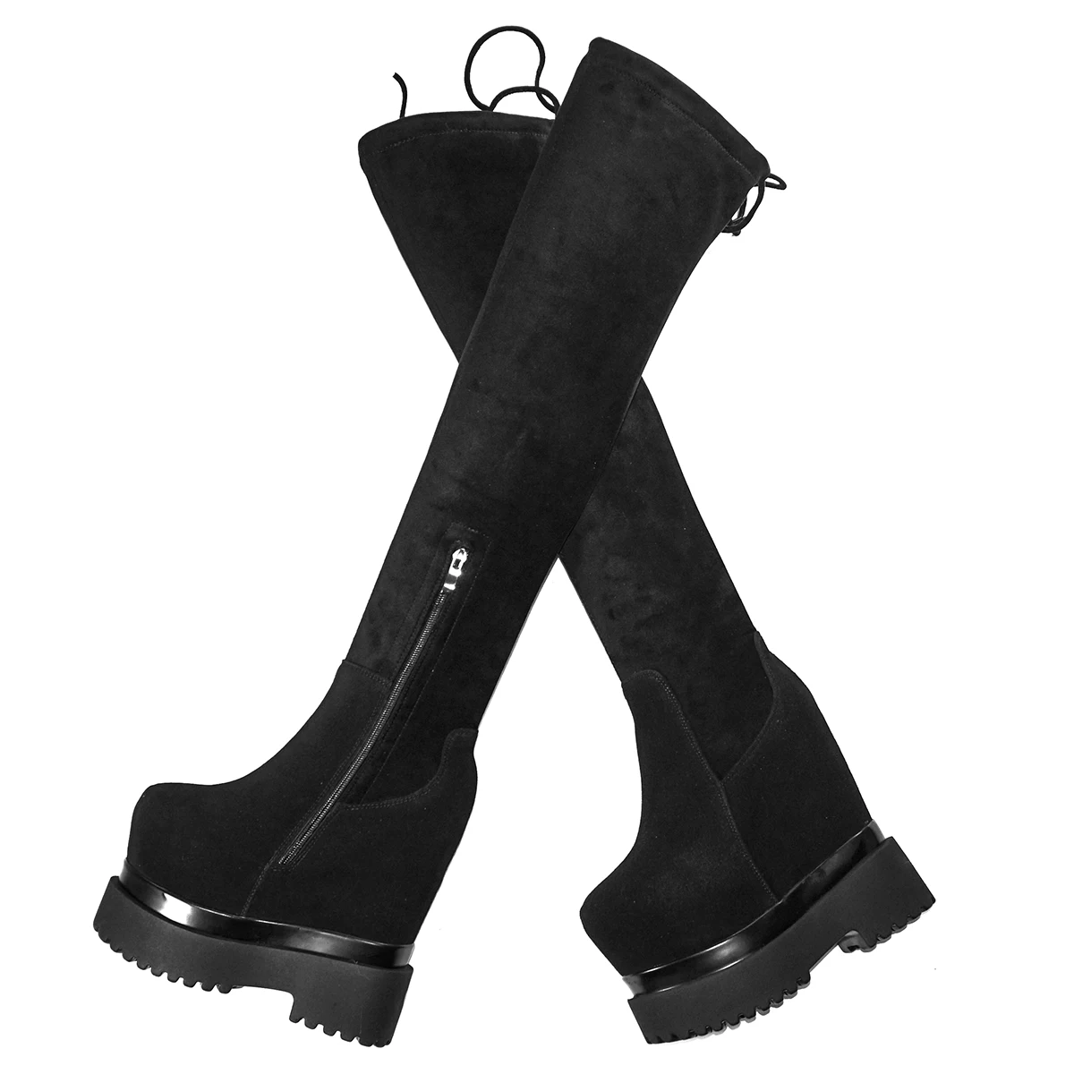 Décolleté con tacco alto 16 cm Scarpe taglie forti Donna Stivali da neve con zeppa in vera pelle nera Scarpe da ginnastica moda invernale femminile