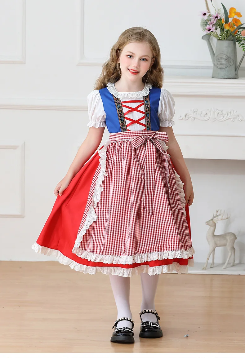 Kinder Karnevalskostüm München Oktoberfest Mädchenkostüm Klassisches Alpen-Landkostüm Mädchen Paradekostüm Cosplay Festliches Kleid Party – Detail 12