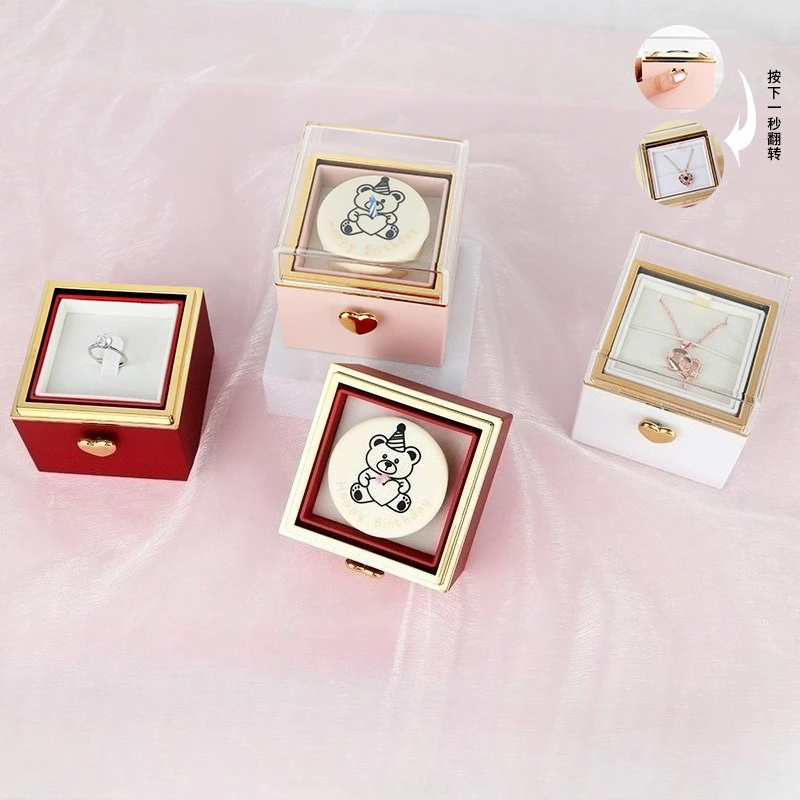 

Romantic Flip Open Surprise Jewelry Box with Cute Bear Hidden Ring Compartment Valentine's Day Anniversary Gift
