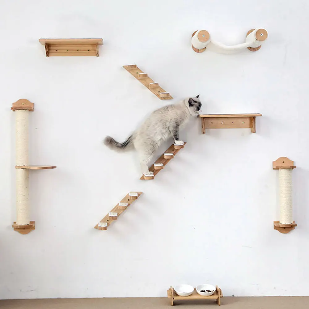 

Wall Furniture for Cat Scraper Post Wooden Platform Hammock and Ladder Wall Shelf Durable and Removable Hammock Pet Product