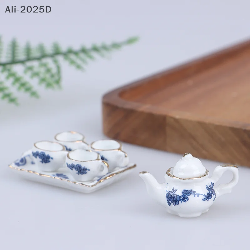 

6Pcs Dollhouse Miniature Dining Ware Porcelain Tea Set Dish Cup -Flower Pattern