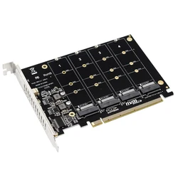 Nvmeからpcie x16へのssdハードドライブコンバーター,4x32gbpsアダプター,コンバーターカード,2230, 2242, 2260, 2280をサポート,LEDインジケーター,4ポート