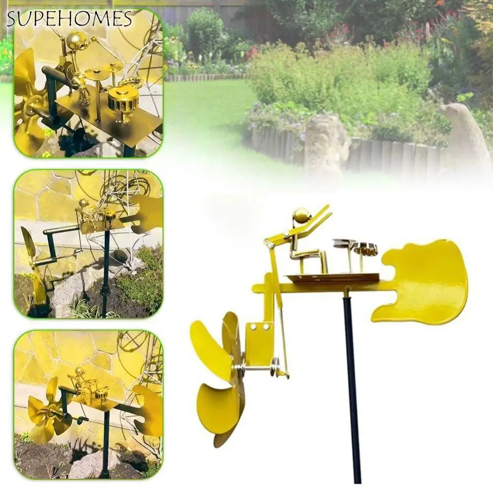 

Creative Handmade Metal Drummer Windmill Movement Funny Metal Drummer Windmill Statue Weatherproof Vintage Style