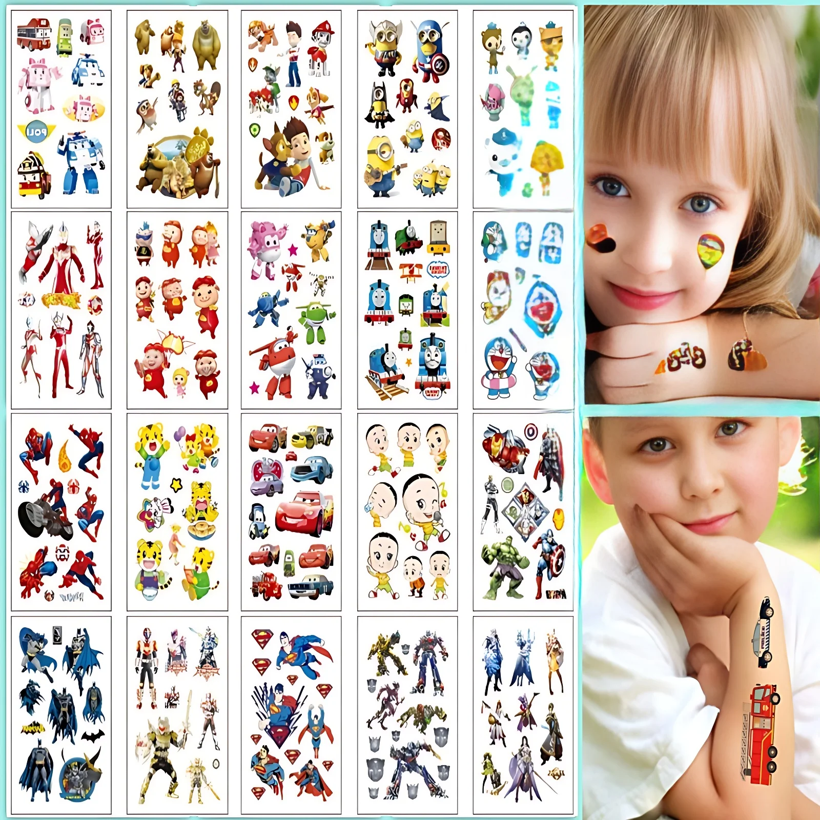 20pcs/set Temporary Tattoo Stickers for Kids Cartoon Spider Friend Fake Tatoo Children Boys Girls Birthday Themed Party Supplies