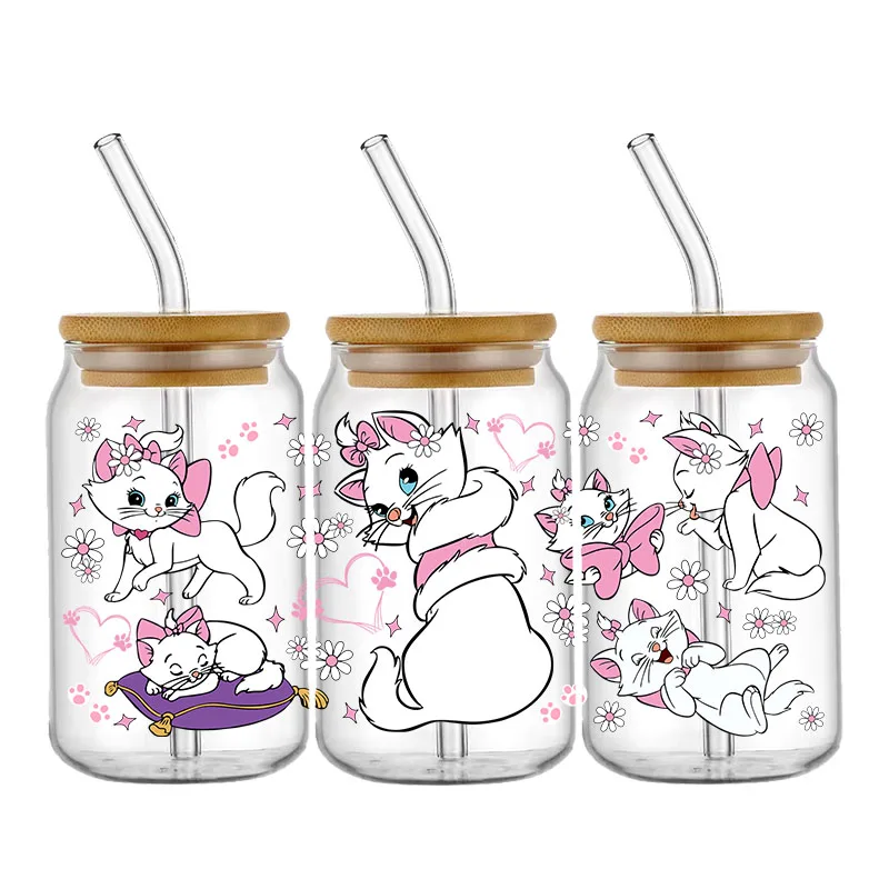 Disney Aristocats Cartoon Marie Cat Pattern UV DTF Transfer Sticker Waterproof Transfers Decals For 16oz Glass Cup Wrap Stickers