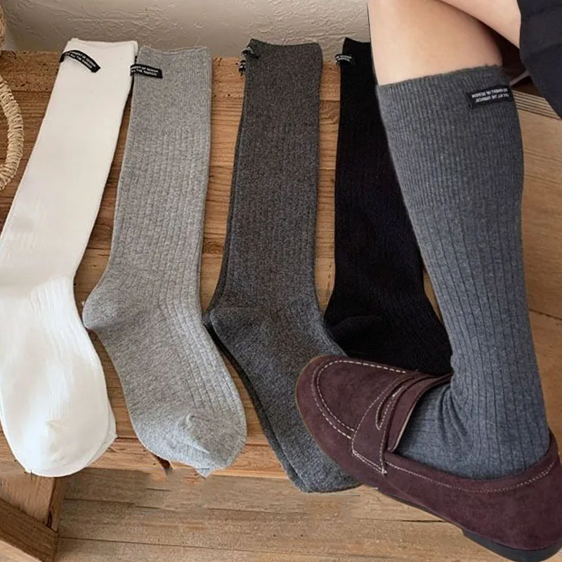 

Хлопковые теплые вязаные носки до колена, осенне-зимние мягкие носки до середины икры для женщин, утепленные дышащие повседневные ботинки в стиле JK, чулки