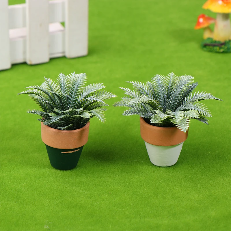 1/12 Dollhouse Miniature พืชสีเขียวต้นไม้ Potted ชุดตุ๊กตาตกแต่งบ้านตุ๊กตา House Home Micro Garden เครื่องประดับ