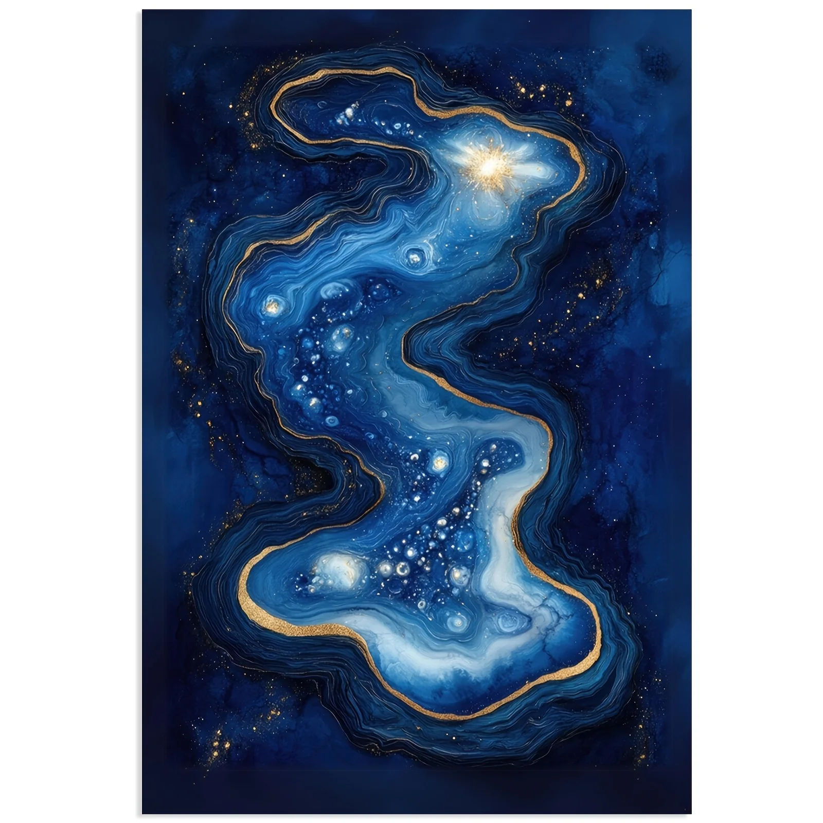 1pc Celestial River Stars Flowing Canvas Wall Art, Frameless 12x18 Inches - Cosmic Blue and Golden for galaxy Design, Ideal for