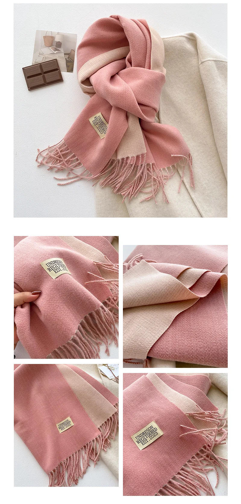 Mode solide Kaschmir warmen Schal neues Design Pashmina Winter Doppelseite verschiedene Farbe Schal Wraps Bufanda mit Quaste Decke – Detail 18