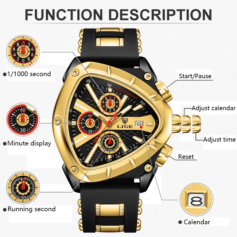 LIGE New Waterproof Watch for Men Military Sport Mens Watches Top Brand Luxury Fashion Silicone Quartz Chronograph Wristwatch