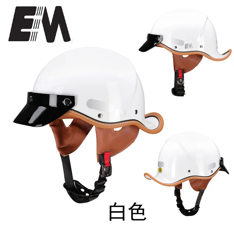 Vintage for Harley Leather Helmet for Men Women Winter Warm Universal Lightweight Half Helmet Electric Bicycles Great Gift Set