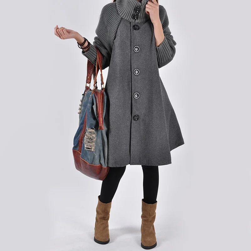Woolen Trench Coat Women's Autumn Winter Oversized Long Loose Knitting Clothing Mid-length Single Breasted Woolen Coat Cloak