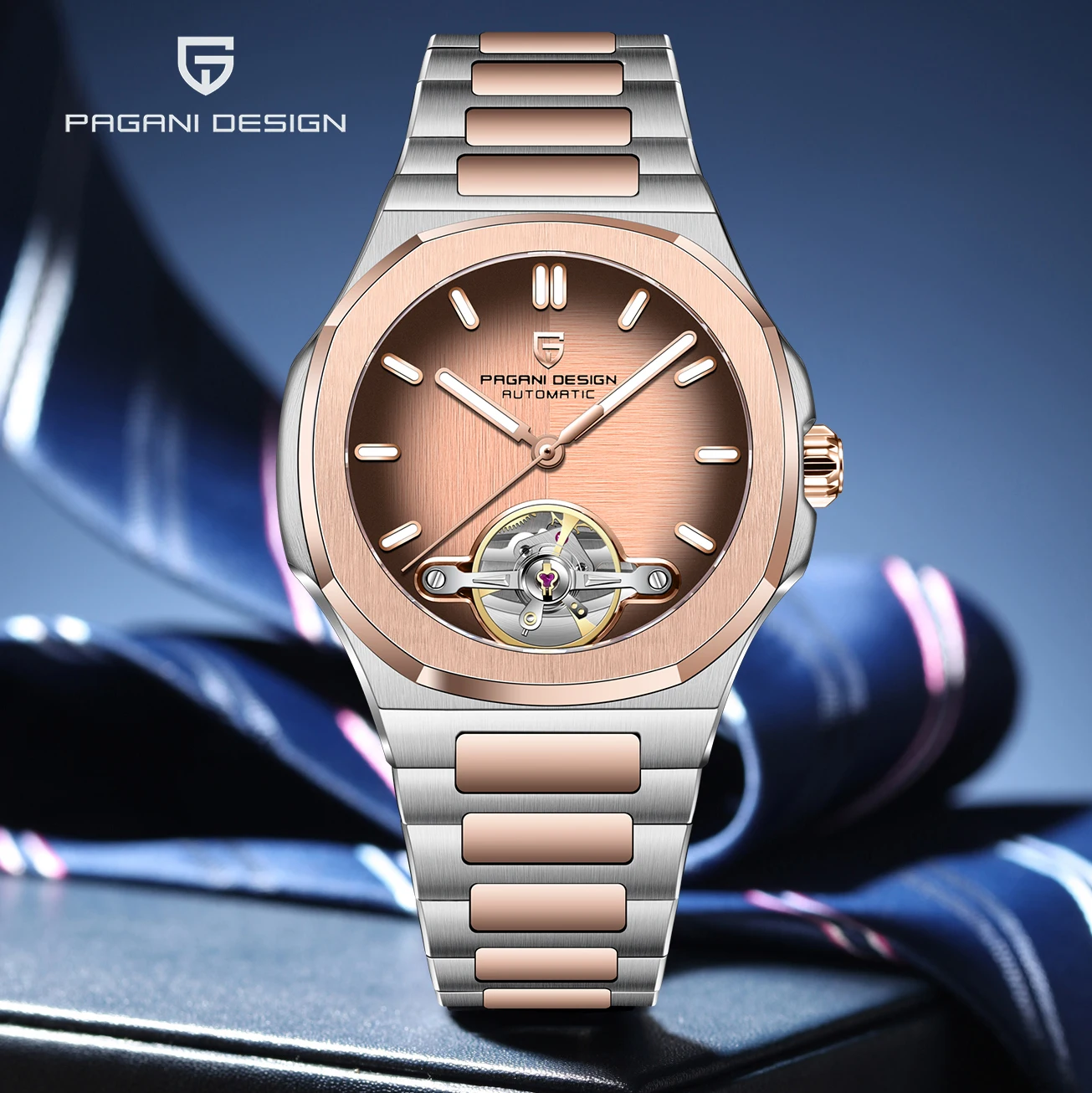 PAGANI DESIGN 2025 Men's Watch Rose Gold Luxury Automatic Watch For Men Skeleton Tourbillon Mechanical Wristwatches Men Gift Box