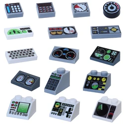 Building Blocks Printed 2x2 3069 3039 Gauges Controls Center Radar Screen Keypad Pattern Tile Slope Bricks City MOC Parts Toys