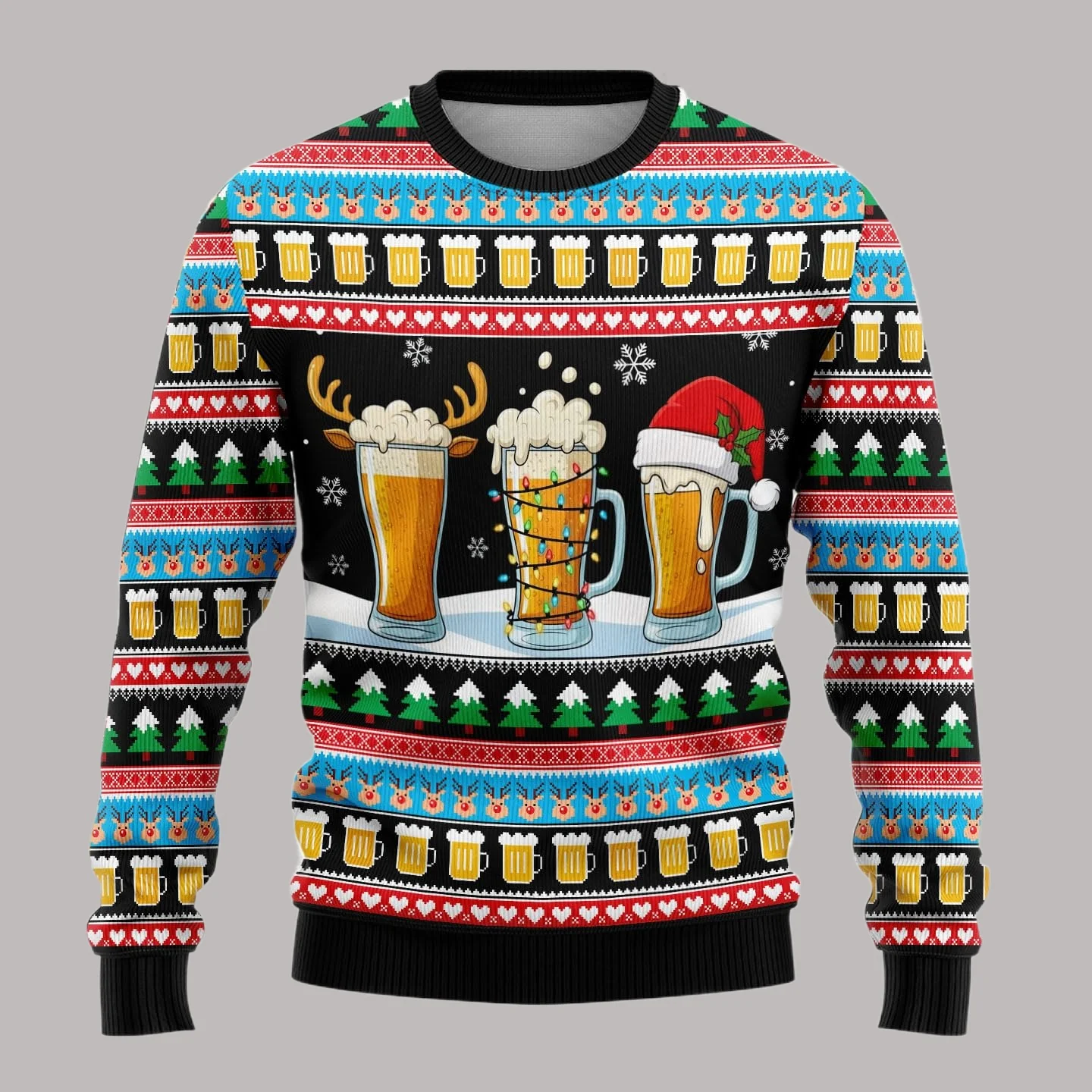 2026 النساء الرجال البيرة القبيح عيد الميلاد سترة ثلاثية الأبعاد مضحك ملابس منقوشة بكم طويل س الرقبة عيد الميلاد البلوزات القمم البلوز عيد الميلاد البلوز #5